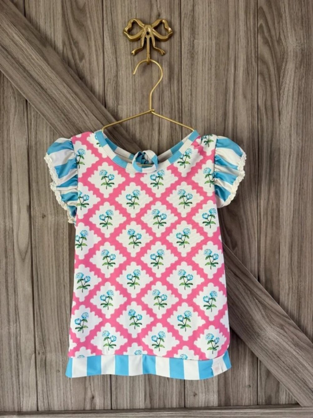 SweetHoney Girls Floral Lattice & Stripe Ruffle Top